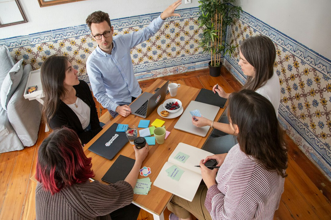 team discussing work stress